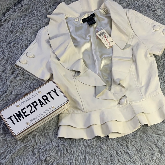 Arden B Tops - ARDEN B Chic Moto Ruffle Dress Leather Jacket Top